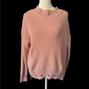 Poof! Blush Cowl Neck Sweater with Grommet Details